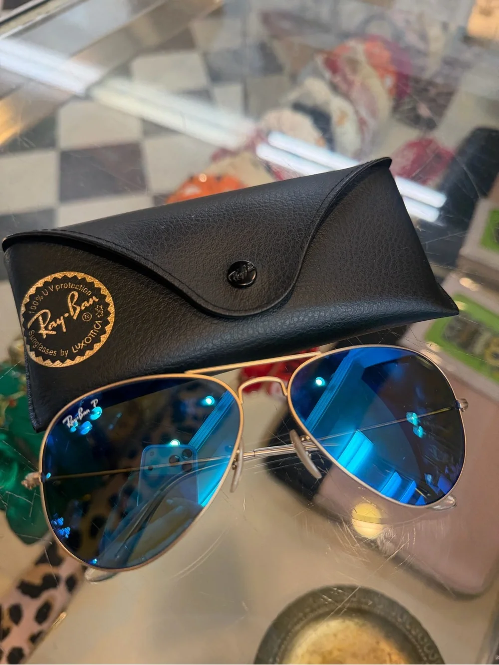 Ray-Ban Aviator Sunglasses - Blue Mirrored Lenses, Gold Frame